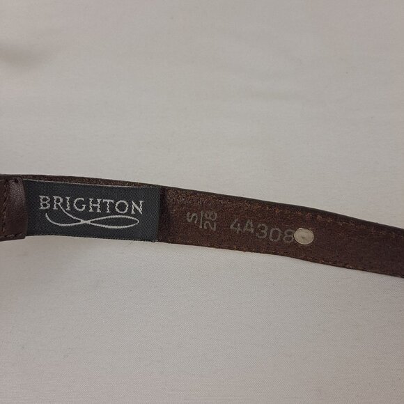 Brighton Brown Leather Belt Size Small 28 Silver and Gold Hardware Studded - Picture 7 of 10